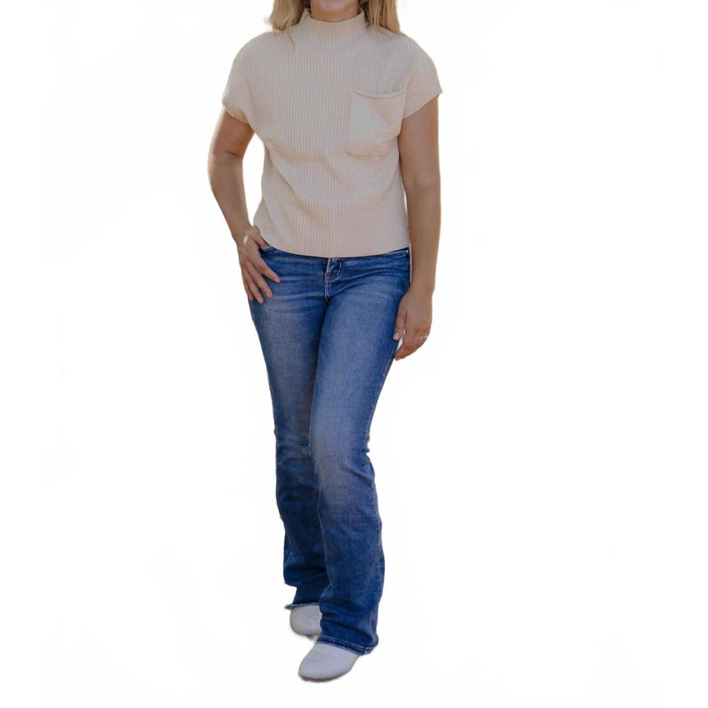 NEW THREADED PEAR lindsey mock neck sweater in beige